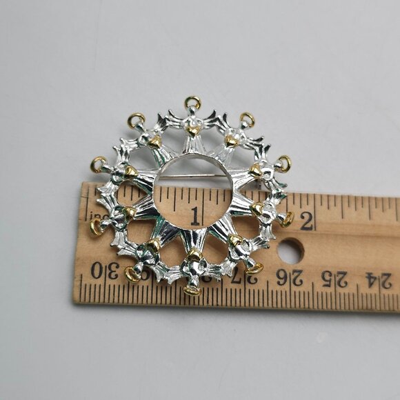 Avon Silver Gold Tone Starburst Angel Circle Pin Brooch - Picture 5 of 5